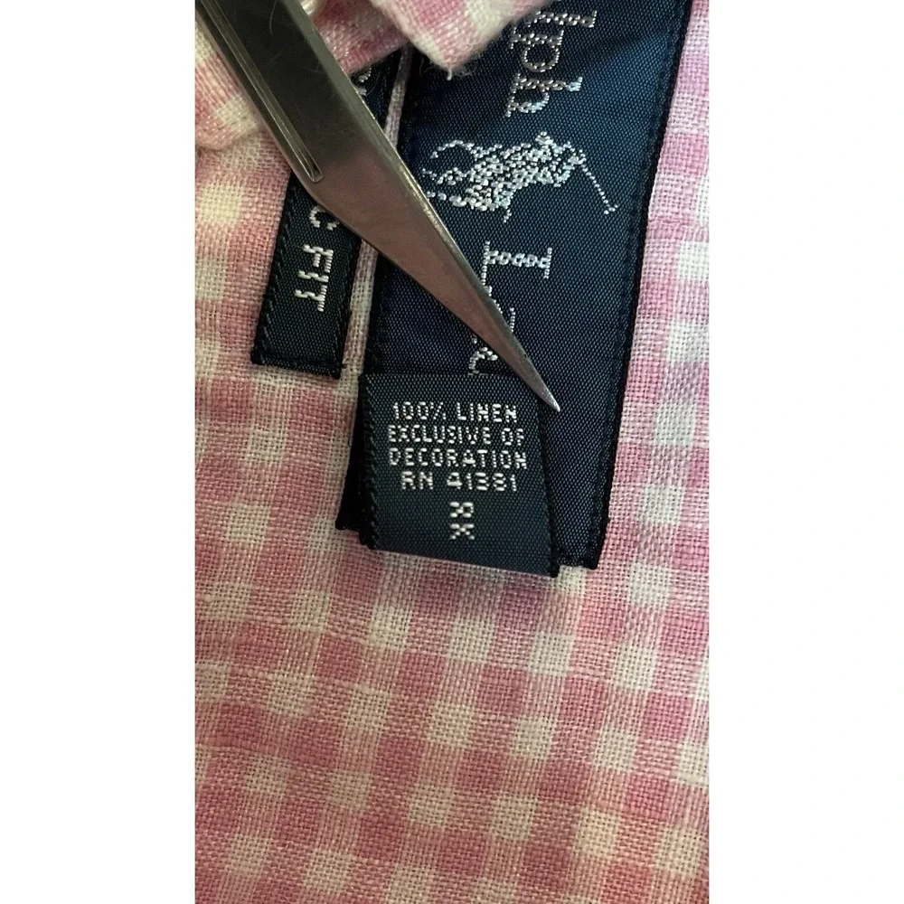 Polo Ralph Lauren Classic Fit 100% Linen Pink White Check XL‎ Green Pony Oxford